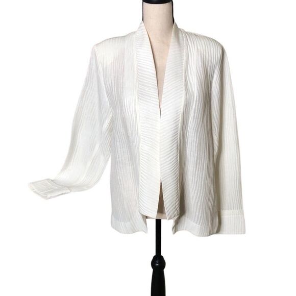 Staples Ivory Linen & Silk Textured Jacket Sz L Old Money, Classic, Occassion - Picture 1 of 14